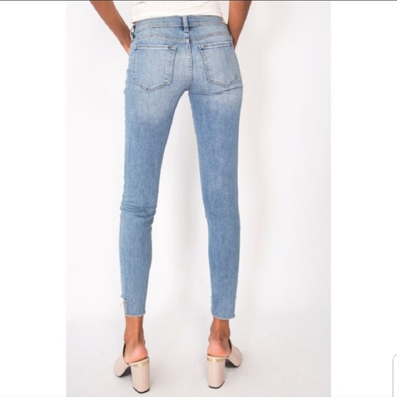 Distressed Denim Raw Hem Light Blue Jeans - Picture 5 of 8